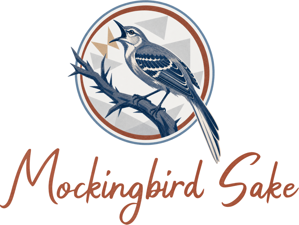 Mockingbird Sake Mockingbird Sake logo β a northern mockingbird perched on a branch within an Art Deco circular frame, with the Mockingbird Sake wordmark below